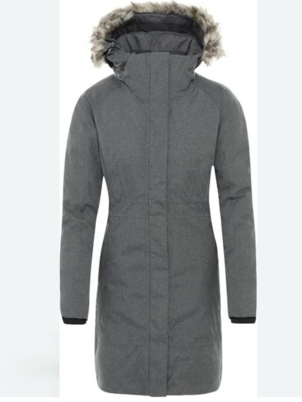 Women's Gray Hooded Parka Coat with Faux Fur Trim